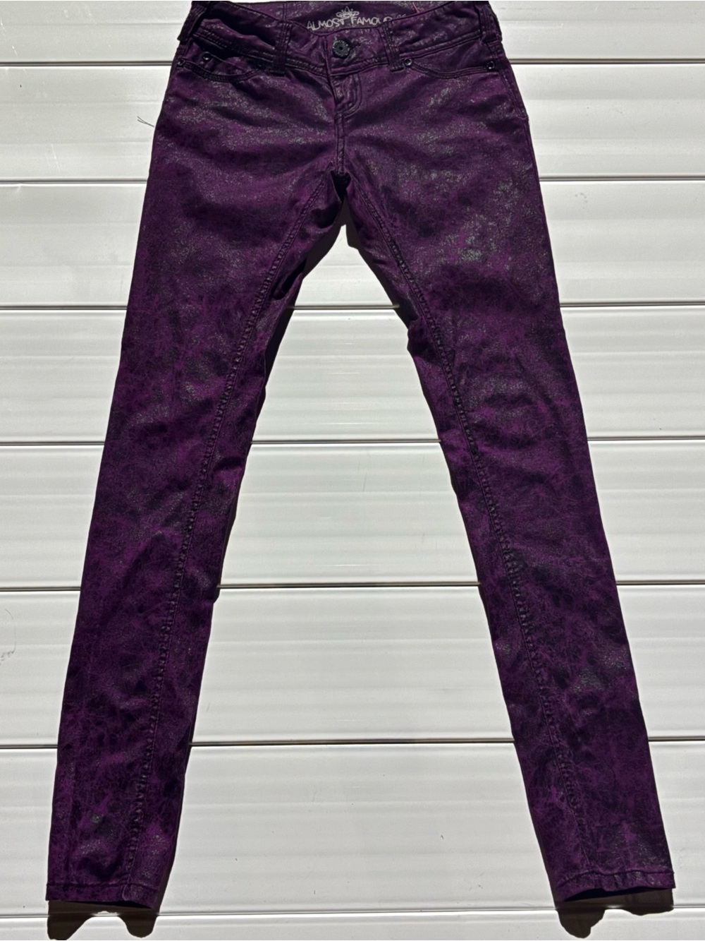 Almost Famous Purple Metallic Skinny Jeans Women’s Size 1 Y2K Glam